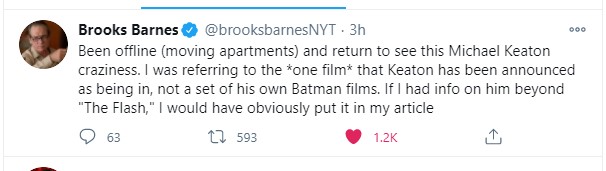 Michael Keaton Batman tweet NY Times