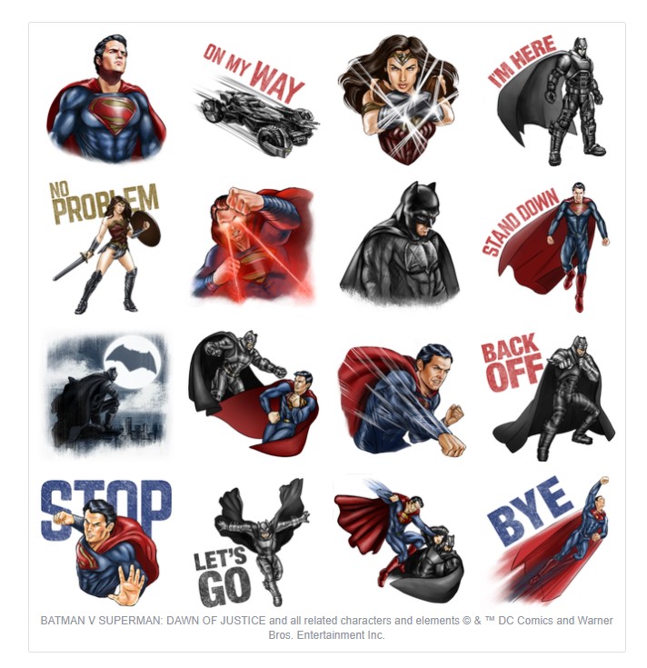 Batman vs Superman Facebook stickers