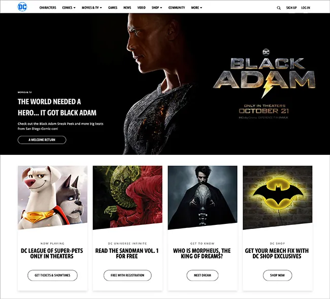 DC Comics new website