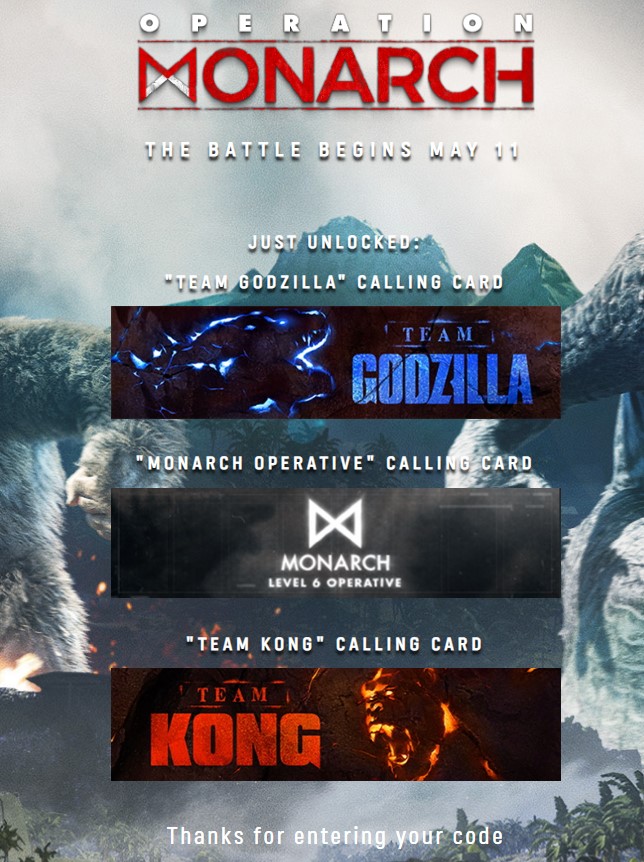 Godzilla vs Kong Warzone calling cards Activision