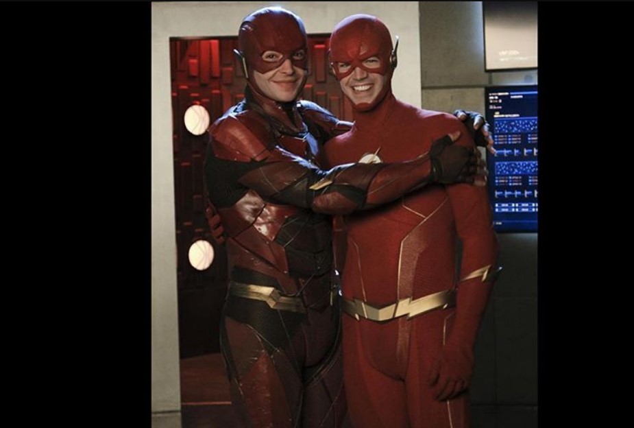 Grant Gustin Shares Bts Look At Ezra Miller The Flash On Crisis