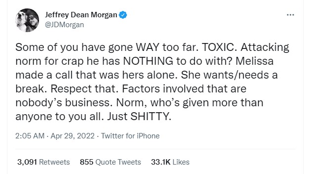 Jeffrey Dean Morgan The Walking Dead Norman Reedus tweet