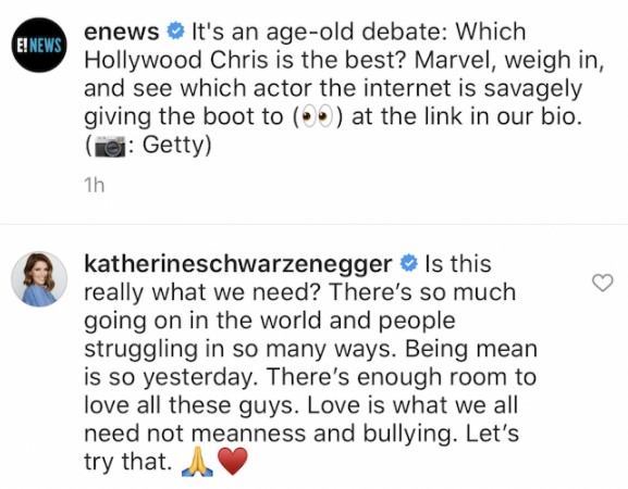 Katherine Schwarzenegger defends Chris Pratt