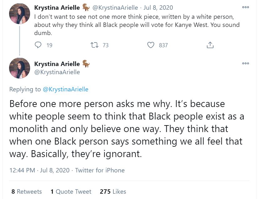 Krystina Arielle tweet