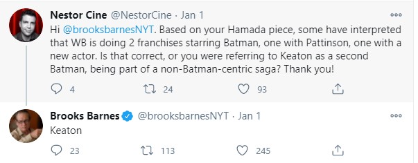 Michael Keaton Batman tweet NY Times