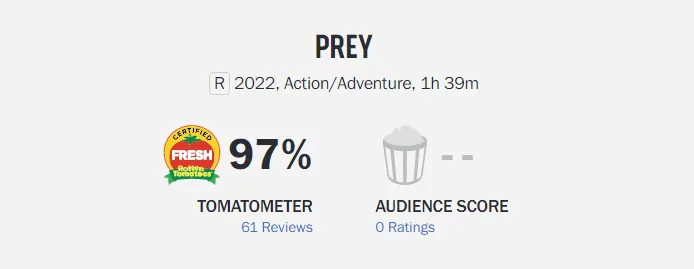 Rotten Tomatoes - The Predator is currently Rotten at 34% with 153