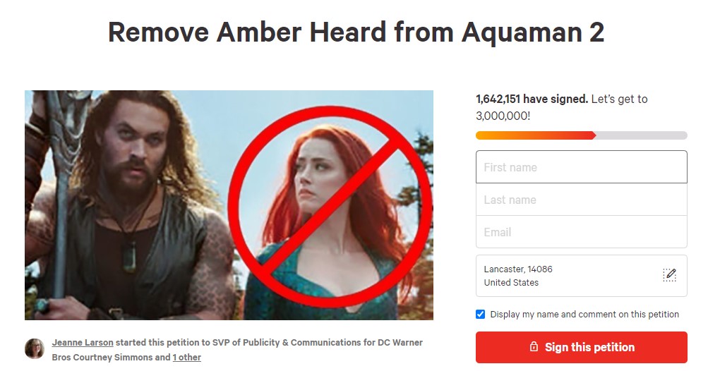 Amber Heard Aquaman 2 petition