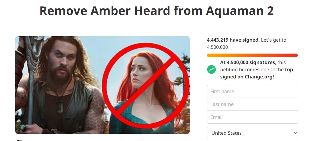 remove Amber Heard from Aquaman 2 petition