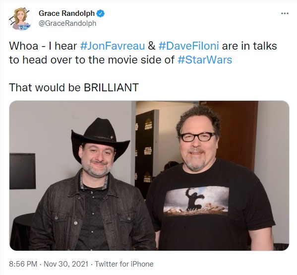 Star Wars Jon Favreau and Dave Filoni movie tweet