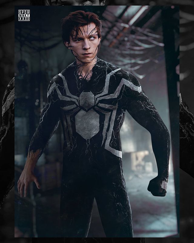Tom Holland black suit Spider-Man symbiote fan art