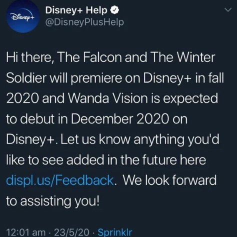 Disney Plus Falcon and Winter Soldier and WandaVision release