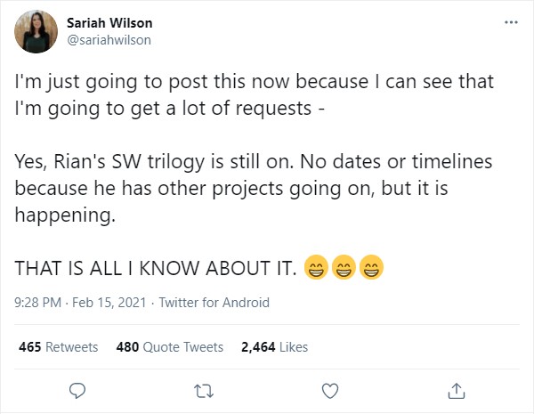 IGN - The Star Wars trilogy from The Last Jedi director Rian Johnson is  allegedly on the back-burner, according to Lucasfilm president Kathleen  Kennedy. “Rian has been unbelievably busy with Knives Out