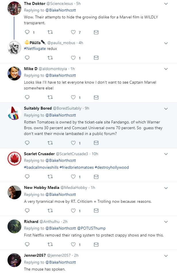 Rotten Tomatoes Deleting Reviews on Captain Marvel : r/bullshit