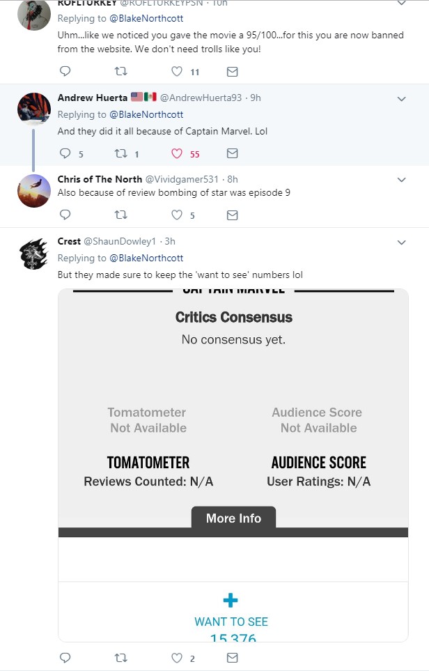 Rotten Tomatoes Deleting Reviews on Captain Marvel : r/bullshit