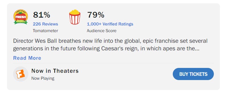 rotten tomatoes kingdom planet apes