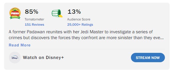 the acolyte rotten tomatoes score 13 1