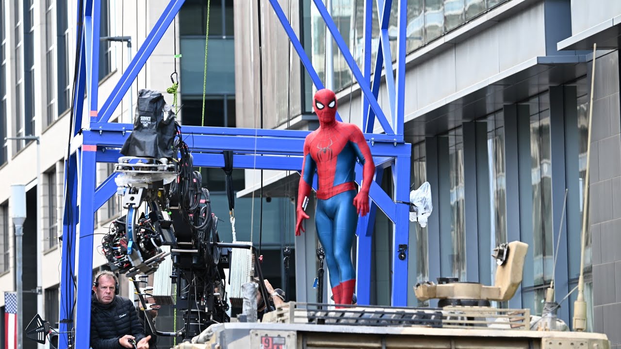 Tom Holland Filming Car Chase Scene for Spider-Man Brand New Day | Tom Holland on a Tank