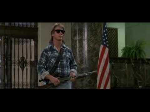 "I'm here to chew bubblegum..." iconic scene from the They Live (1988) movie