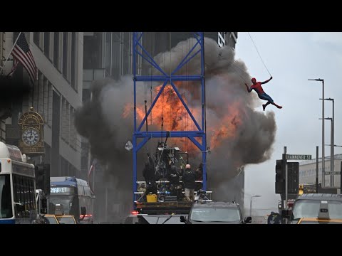 Spider-Man EXPLOSION FILMING SWINGING Scene Brand New Day 