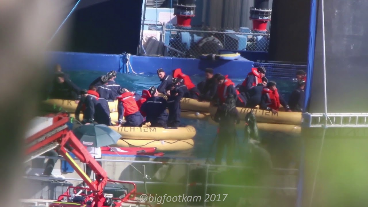 Aquaman saves Russian submariners in life rafts during filming on the Gold Coast