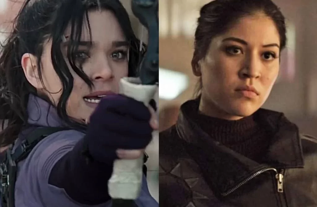 Hailee Steinfeld as Kate Bishop and Alaqua Cox as Maya Lopez in Hawkeye