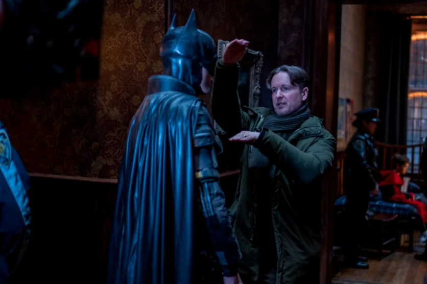 Matt Reeves on the set of The Batman with Robert Pattinson