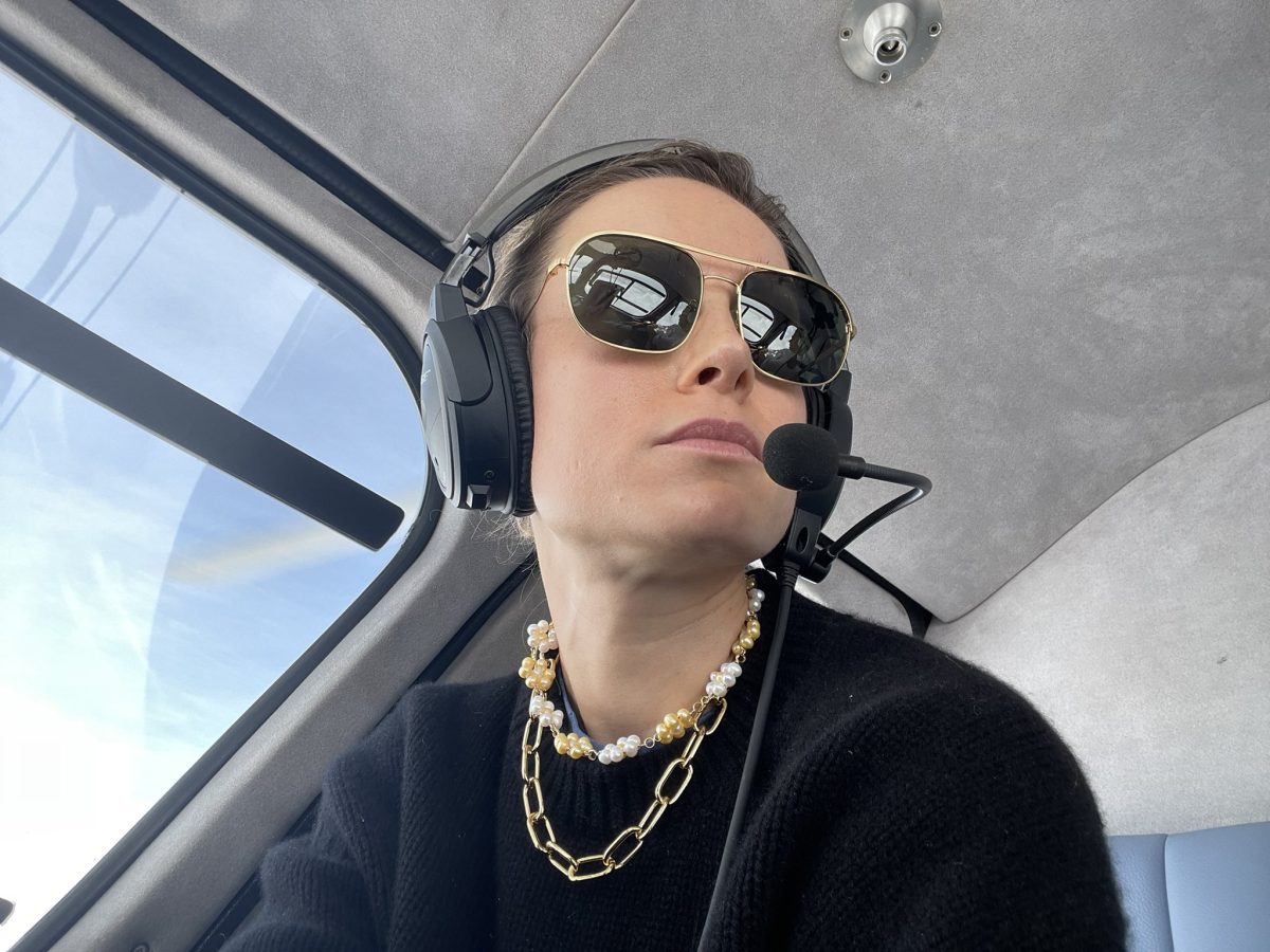Brie Larson takes a helicopter ride via Twitter