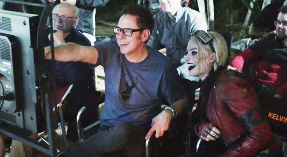 James Gunn and Margot Robbie on the set of The Suicide Squad