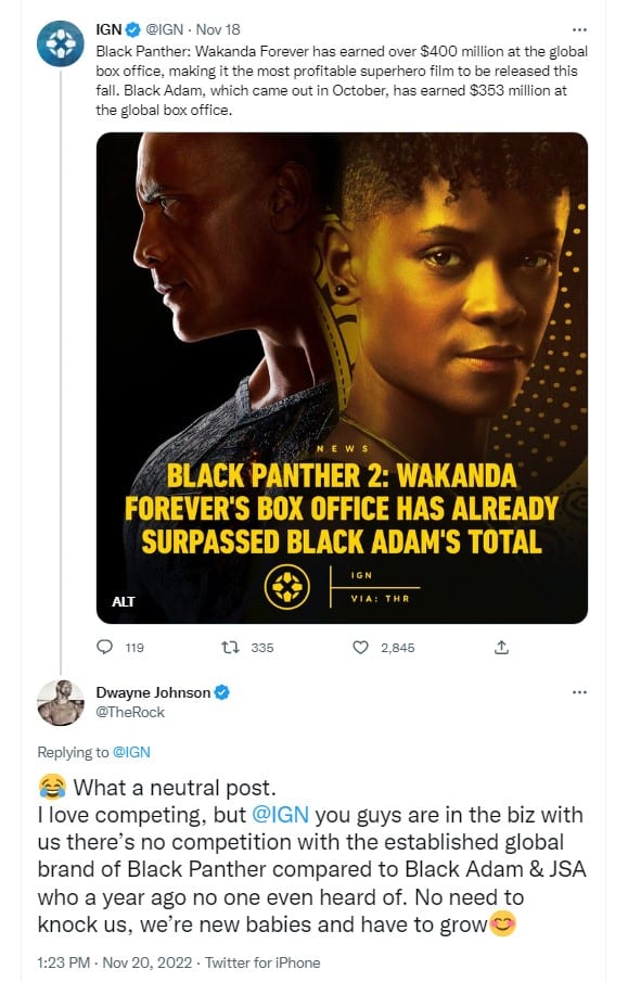Dwayne Johnson Black Adam vs Black Panther Wakanda Forever box office Twitter