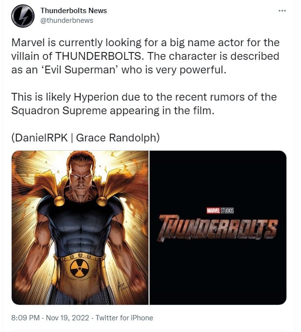 Evil Marvel Superman Thunderbolts rumor Twitter