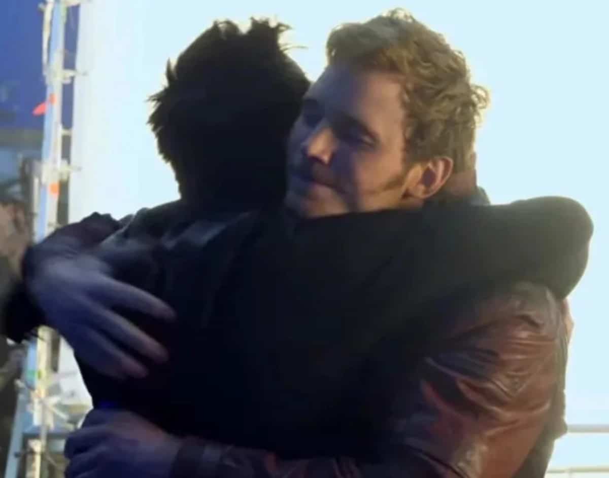 James Gunn and Chris Pratt on set of Guardians of the Galaxy