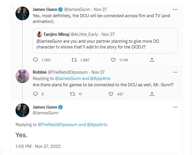 james gunn dc connected tweet James Gunn tweet DC connected movies, tv, animation, video games