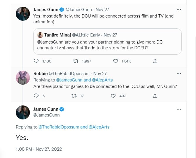 James Gunn tweet DC connected movies, tv, animation, video games