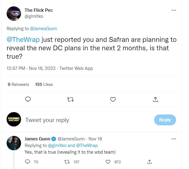 James Gunn confirms DC plans two months tweet