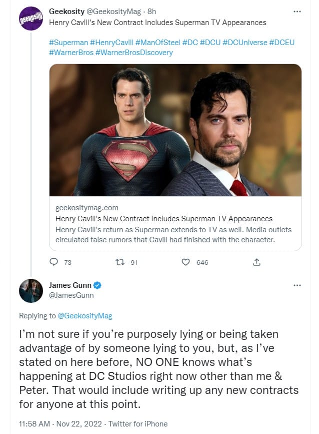 James Gunn Henry Cavill Superman tweet