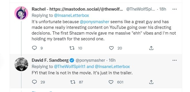 Shazam 2 director David F Sandberg tweet