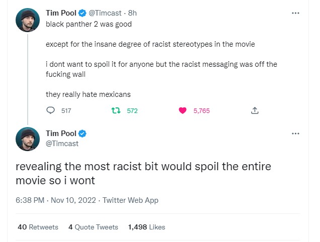 Tim Pool Black Panther 2 tweets