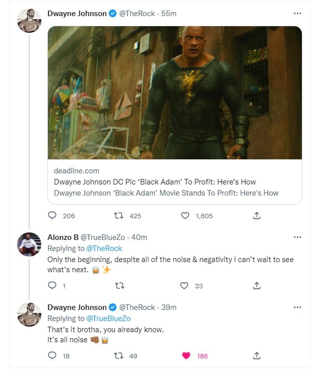 dwayne johnson black adam success tweet