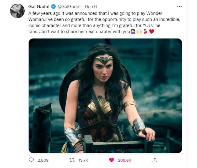 gal gadot wonder woman tweet