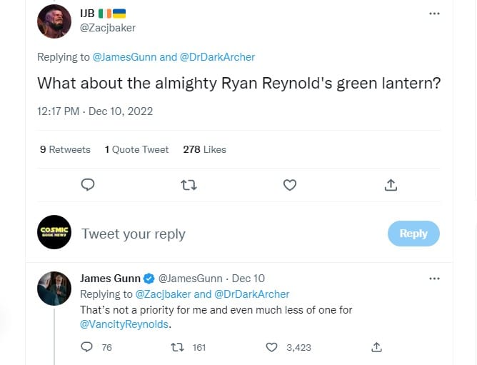 James Gunn Green Lantern Ryan Reynolds tweet