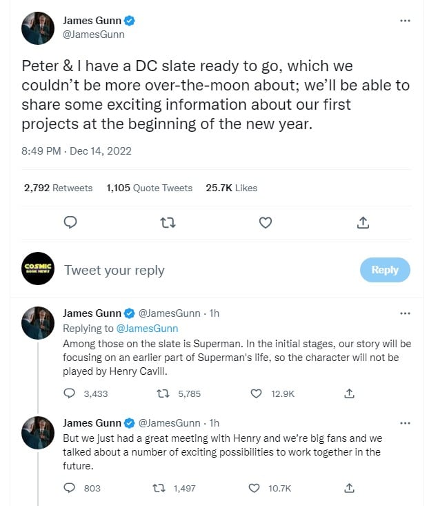Jame Gunn Superman movie tweets