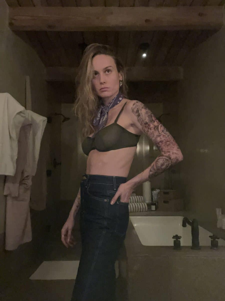 Brie Larson bra and temporary tattoos