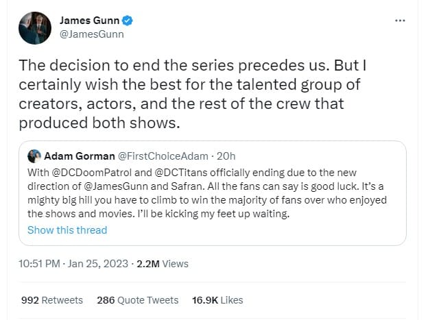 James Gunn Titans and Doom Patrol
