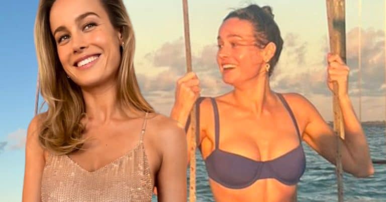 Brie Larson Swings With Sexy Purple Bra