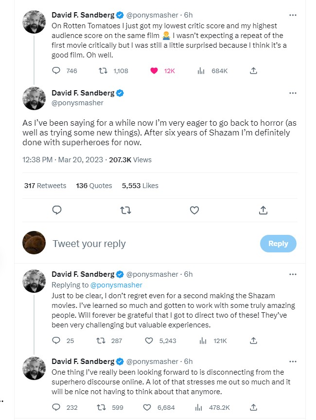 David F Sandberg Shazam tweets 