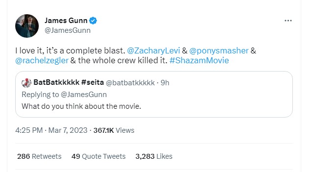 James Gunn Shazam Fury of the Gods reaction James Gunn Shazam Fury of the Gods reaction