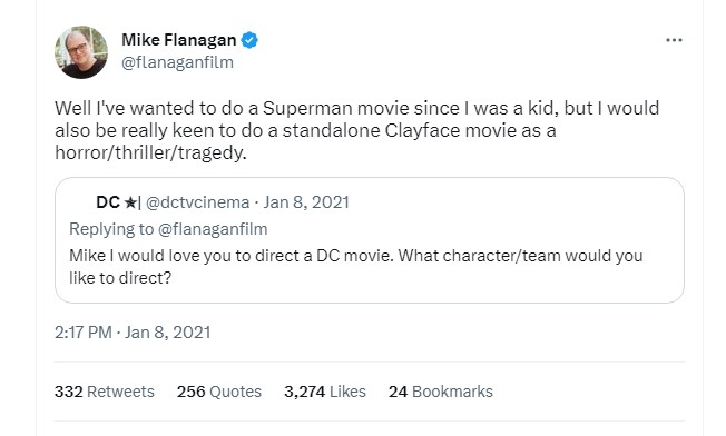 mike flanagan clayface tweet 2021