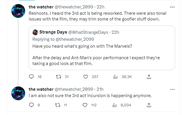 The Marvels rumors via the watcher twitter
