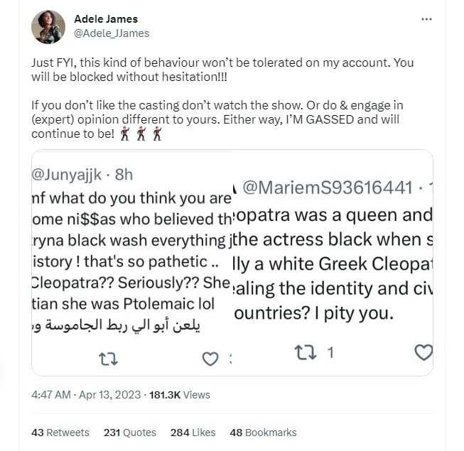 adele james queen cleopatra tweet