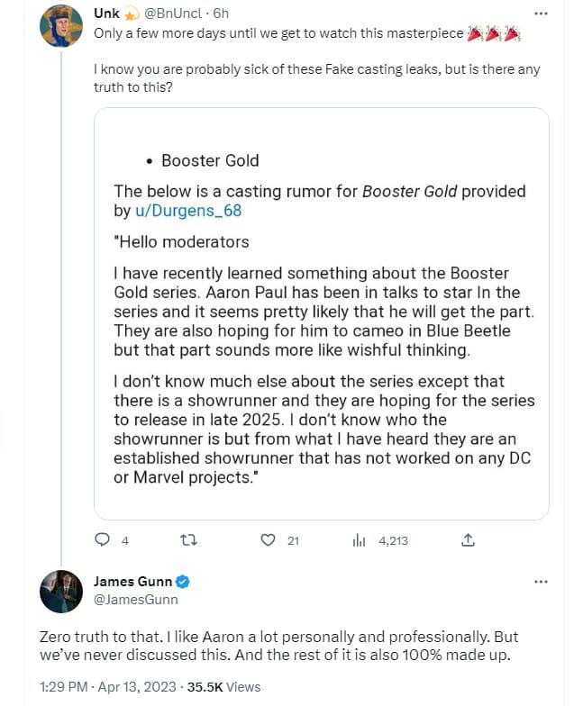 james gunn aaron paul booster gold rumors